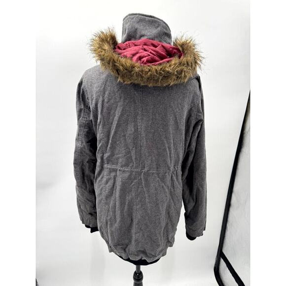 Vans Parka Jacket Women's M Gray Lined Faux Fur Trim‎ Hooded Mock Neck Full Zip - Picture 5 of 9